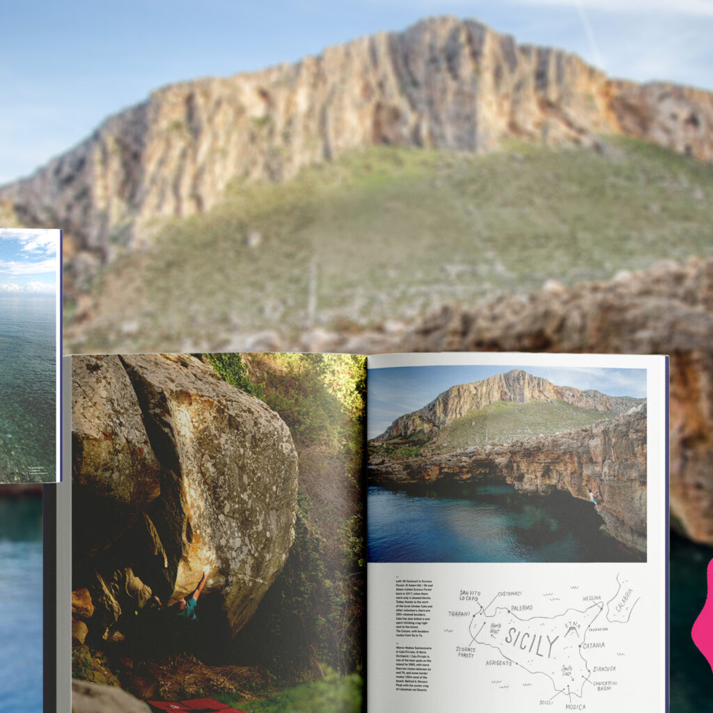 The Climbing Travel Guide mock-up of a destination with illustrated map (Sicily)_2