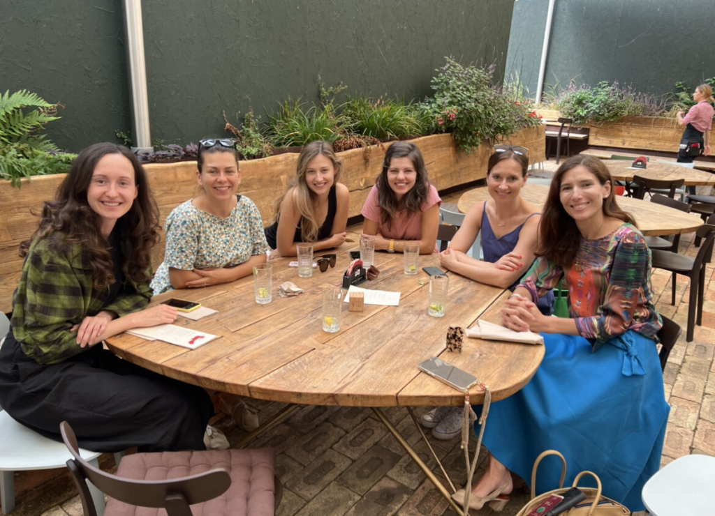 A lunch date with our board of advisors (BOA): Andrea Zitna (second from the left) and Lucia Desmarquest (on the left). Our third BOA member, Wanda Kudrycka, missed the photo-taking moment, but she was with us too!